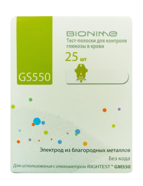 Тест-полоски для глюкометров BIONIME GS550, 25 шт