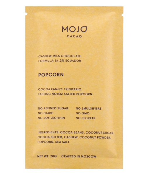 Молочный шоколад "Popcorn" 54% какао с воздушным соленым попкорном Mojo Cacao, 20 г