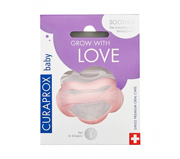 Соска-пустышка Curaprox Grow with love, размер 1 (розовая)