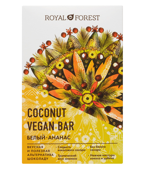 Шоколад белый Coconut Vegan Bar Ананас Royal Forest, 50 г