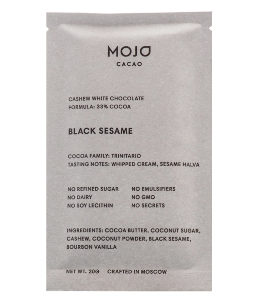 Шоколад белый "Black Sesame" с обжаренным черным кунжутом Mojo Cacao, 20 г