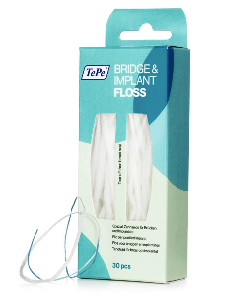 Зубная нить TePe Bridge and Implant Floss, 30 шт