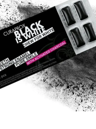 Отбеливающая жевательная резинка Curaprox Black is White + зубная паста BE YOU 10 мл в подарок